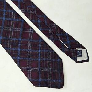 GIVENCHY GENTLEMAN PARIS SILK TIE MAROON BLUE TARTAN PLAID 3.5" X 55"